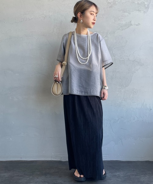 nenom（ネノム）の「[nenom/ネノム] 重ね着風 オーガンジーレイヤードシアーＴシャツ（Tシャツ/カットソー・レディース・グレー/オフホワイト/ブラック・F）」の10枚目の写真