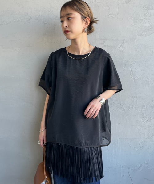 nenom（ネノム）の「[nenom/ネノム] 重ね着風 オーガンジーレイヤードシアーＴシャツ（Tシャツ/カットソー・レディース・グレー/オフホワイト/ブラック・F）」の21枚目の写真