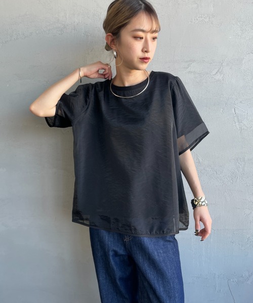 nenom/ネノム] 重ね着風 オーガンジーレイヤードシアーTシャツ