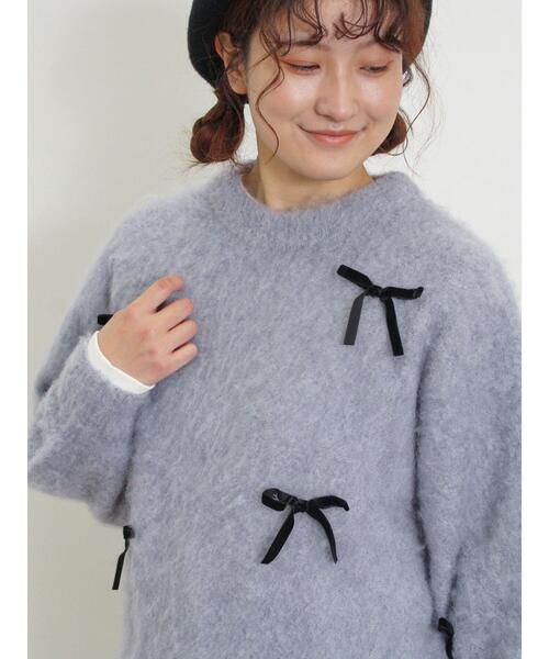 Samansa Mos2（サマンサ モスモス）の「ベロアリボン付ニット（ニット/セーター・レディース・チャコールグレー/サックスブルー/キナリ・F）」の3枚目の写真