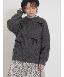 Samansa Mos2 | ベロアリボン付ニット(ニット/セーター)