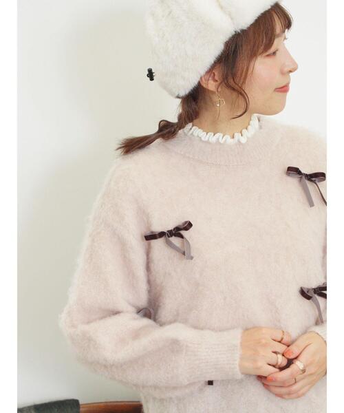 Samansa Mos2（サマンサ モスモス）の「ベロアリボン付ニット（ニット/セーター・レディース・チャコールグレー/サックスブルー/キナリ・F）」の2枚目の写真