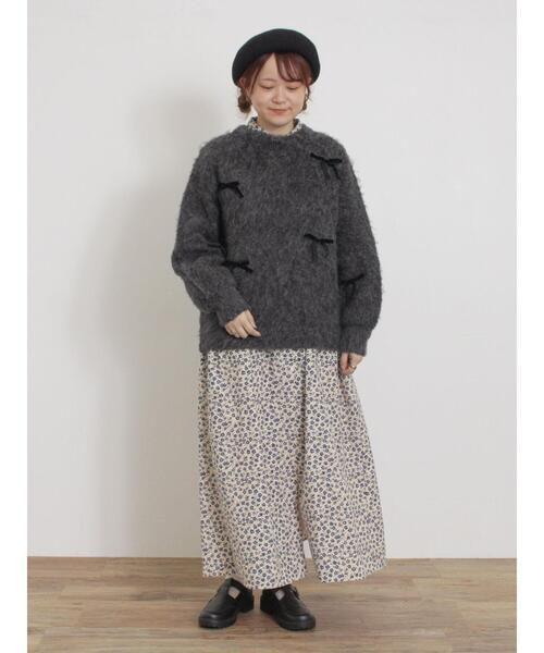 Samansa Mos2（サマンサ モスモス）の「ベロアリボン付ニット（ニット/セーター・レディース・チャコールグレー/サックスブルー/キナリ・F）」の7枚目の写真