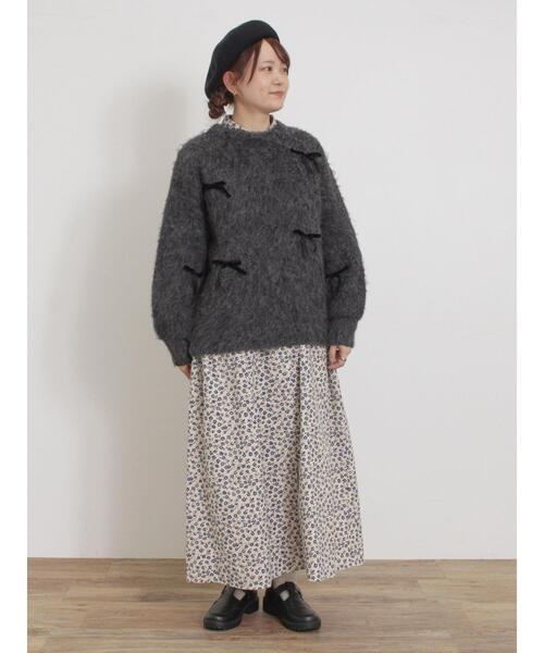 Samansa Mos2（サマンサ モスモス）の「ベロアリボン付ニット（ニット/セーター・レディース・チャコールグレー/サックスブルー/キナリ・F）」の8枚目の写真