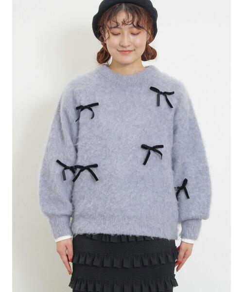 Samansa Mos2（サマンサ モスモス）の「ベロアリボン付ニット（ニット/セーター・レディース・チャコールグレー/サックスブルー/キナリ・F）」の9枚目の写真