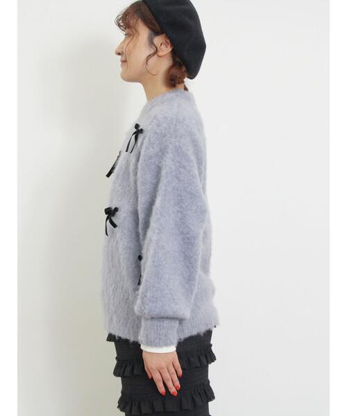 Samansa Mos2（サマンサ モスモス）の「ベロアリボン付ニット（ニット/セーター・レディース・チャコールグレー/サックスブルー/キナリ・F）」の10枚目の写真