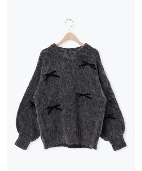 Samansa Mos2（サマンサ モスモス）の「ベロアリボン付ニット（ニット/セーター・レディース・チャコールグレー/サックスブルー/キナリ・F）」の20枚目の写真