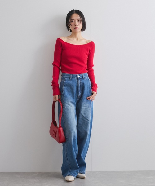 QUEENS COURT（クイーンズコート）の「オフショルリブニット≪手洗い可能≫（ニット/セーター・レディース・ピンク/レッド/オフホワイト/ブラック・M）」の11枚目の写真