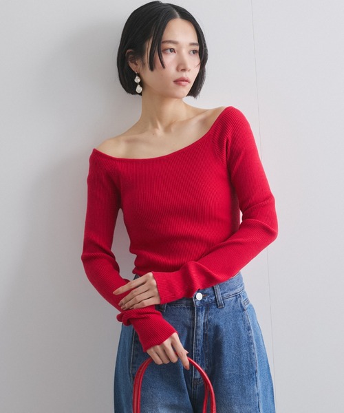 QUEENS COURT（クイーンズコート）の「オフショルリブニット≪手洗い可能≫（ニット/セーター・レディース・ピンク/レッド/オフホワイト/ブラック・M）」の12枚目の写真