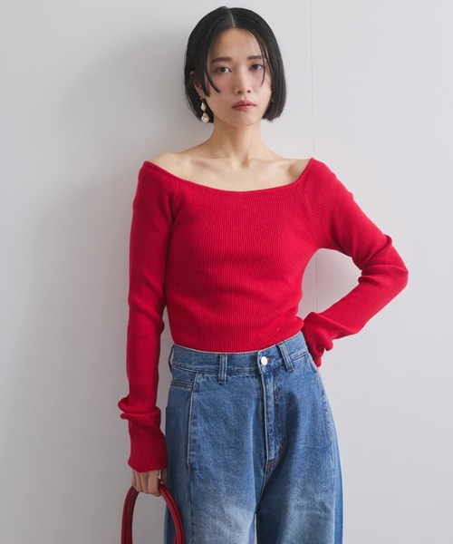 QUEENS COURT（クイーンズコート）の「オフショルリブニット≪手洗い可能≫（ニット/セーター・レディース・ピンク/レッド/オフホワイト/ブラック・M）」の13枚目の写真