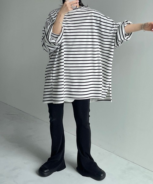 [美品•人気]PLEATS PLEASE白黒幾何学模様 フレアシルエットパンツ セール】daily daily super stretch pleats flare pants