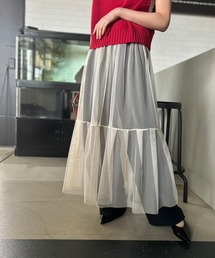 シースルー レイヤード ティアードロングスカート