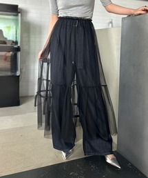 シースルー レイヤード ティアードロングスカート