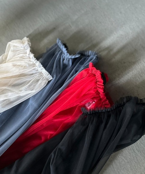 Kotoe（コトエ）の「シースルー レイヤード ティアードロングスカート（スカート・レディース・オフホワイト/グレー/レッド/ブラック・FREE）」の14枚目の写真