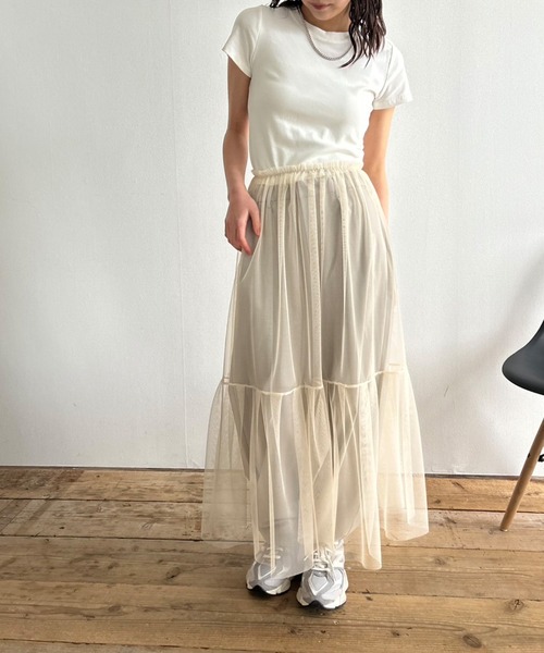 Kotoe（コトエ）の「シースルー レイヤード ティアードロングスカート（スカート・レディース・オフホワイト/グレー/レッド/ブラック・FREE）」の11枚目の写真