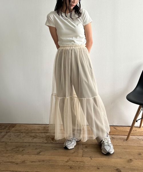 Kotoe（コトエ）の「シースルー レイヤード ティアードロングスカート（スカート・レディース・オフホワイト/グレー/レッド/ブラック・FREE）」の12枚目の写真