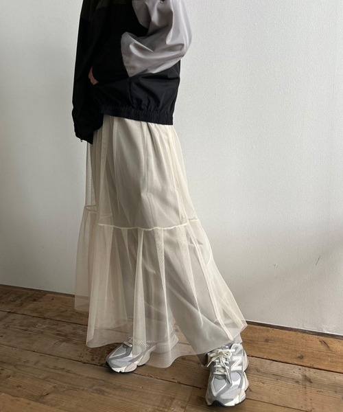 Kotoe（コトエ）の「シースルー レイヤード ティアードロングスカート（スカート・レディース・オフホワイト/グレー/レッド/ブラック・FREE）」の5枚目の写真
