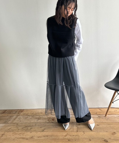Kotoe（コトエ）の「シースルー レイヤード ティアードロングスカート（スカート・レディース・オフホワイト/グレー/レッド/ブラック・FREE）」の16枚目の写真