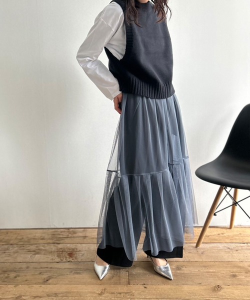 Kotoe（コトエ）の「シースルー レイヤード ティアードロングスカート（スカート・レディース・オフホワイト/グレー/レッド/ブラック・FREE）」の18枚目の写真