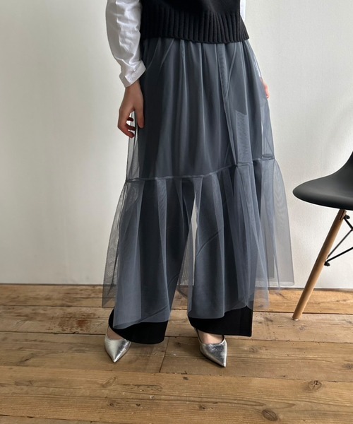 Kotoe（コトエ）の「シースルー レイヤード ティアードロングスカート（スカート・レディース・オフホワイト/グレー/レッド/ブラック・FREE）」の21枚目の写真