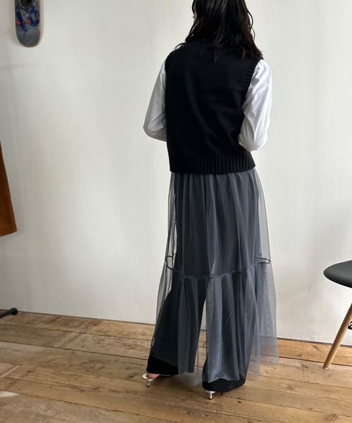 Kotoe（コトエ）の「シースルー レイヤード ティアードロングスカート（スカート・レディース・オフホワイト/グレー/レッド/ブラック・FREE）」の19枚目の写真