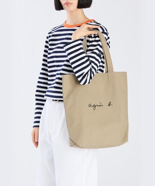 agnes b.（アニエスベー）の「ロゴ コットン リバーシブル トートバッグ "Paulette" YAS18-01（トートバッグ・レディース・グレー系その他・FREE）」の2枚目の写真