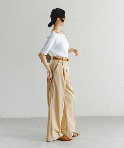 Noble(ノーブル)の「《追加》スビンコットンソフトスクエアーネックTシャツ(Tシャツ/カットソー・レディース・ピンク/ネイビー/ホワイト/ブラック・FREE)」の10枚目の写真