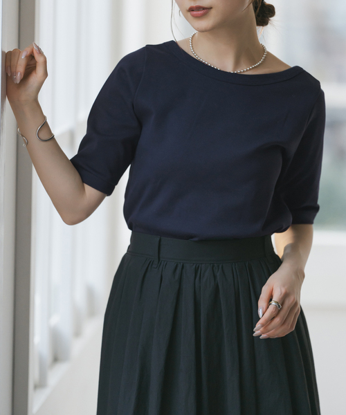 Noble(ノーブル)の「《追加》スビンコットンソフトスクエアーネックTシャツ(Tシャツ/カットソー・レディース・ピンク/ネイビー/ホワイト/ブラック・FREE)」の20枚目の写真