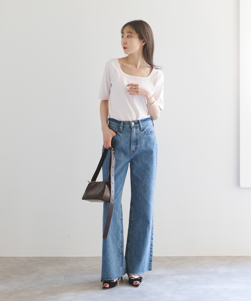 追加》スビンコットンソフトスクエアーネックTシャツ（Tシャツ