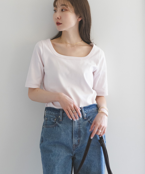 追加》スビンコットンソフトスクエアーネックTシャツ（Tシャツ