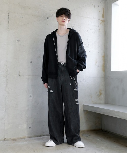 セール】ピグメントスウェットフリンジZIPパーカー（パーカー