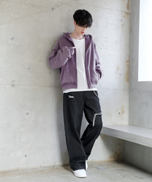 セール】ピグメントスウェットフリンジZIPパーカー（パーカー