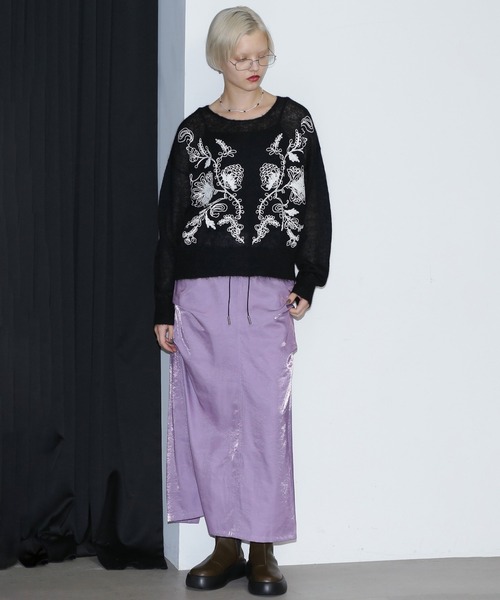 ROSE BUD（ローズバッド）の「シアーエンブロイダリーニット（ニット/セーター・レディース・ブラック・ONE SIZE）」の2枚目の写真