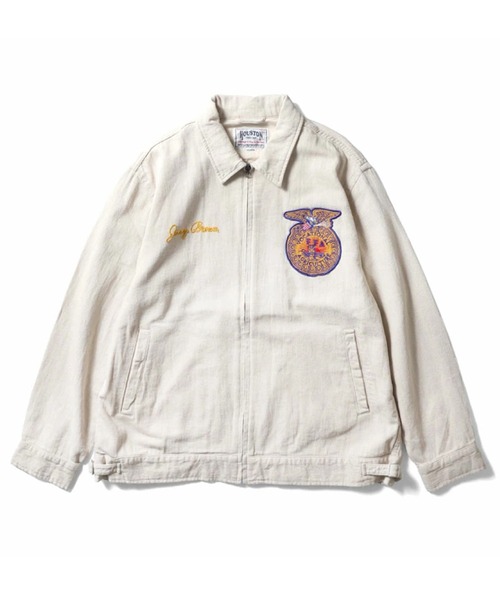 新品 ヒューストン ファーマーズジャケット FFA バック刺繍 チェーン刺繍 M セール】HOUSTON ヒューストン COTTON LINEN FFA JACKET