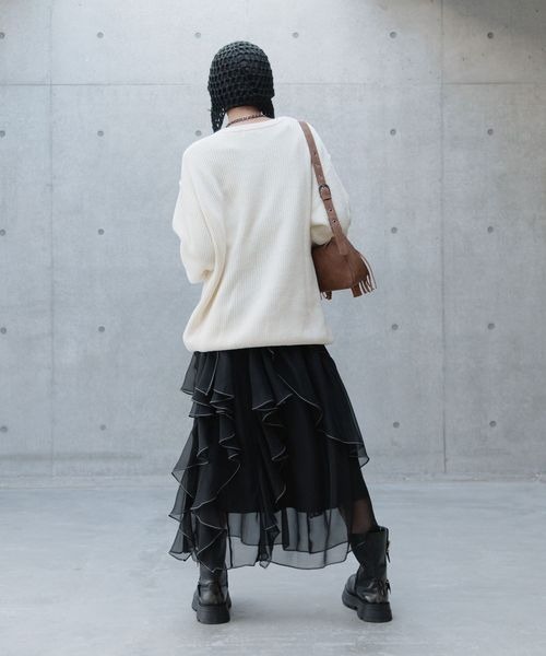 PAGEBOY（ページボーイ）の「サンドビンテージニットプルオーバー（ニット/セーター・レディース・チャコールグレー/オフホワイト/オレンジ・FREE）」の5枚目の写真