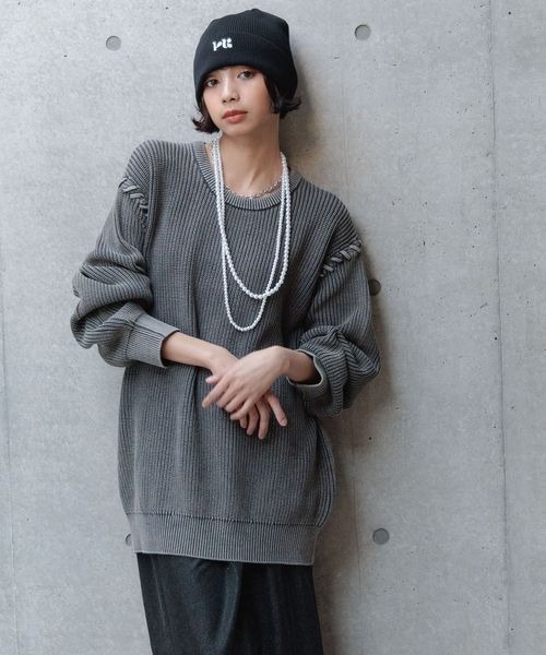 PAGEBOY（ページボーイ）の「サンドビンテージニットプルオーバー（ニット/セーター・レディース・チャコールグレー/オフホワイト/オレンジ・FREE）」の11枚目の写真