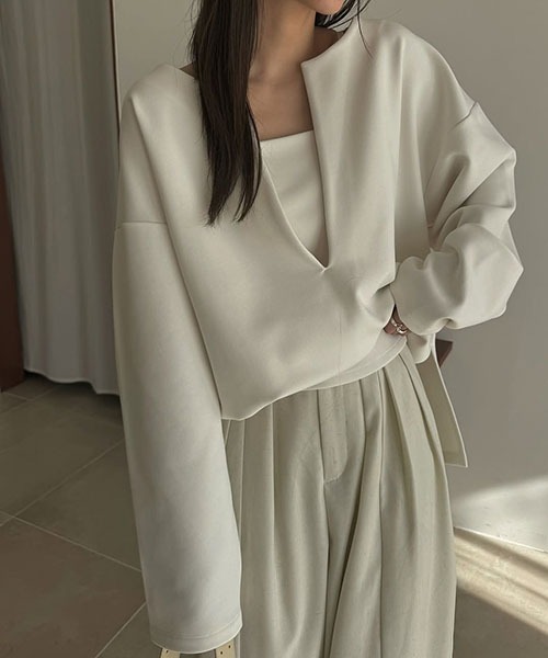 WILLFULLY(ウィルフリー)の「no collar deep v neck ponte tops(その他トップス・レディース・ブラック/アイボリー/グレー系その他・FREE)」の16枚目の写真