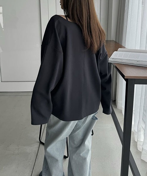 セール】no collar deep v neck ponte tops（その他トップス