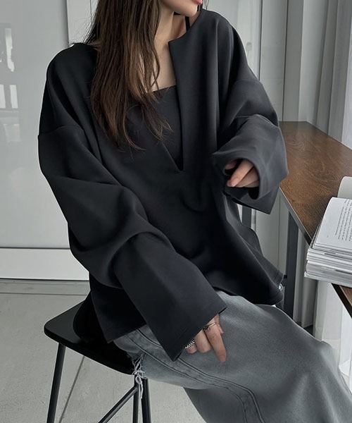 WILLFULLY(ウィルフリー)の「no collar deep v neck ponte tops(その他トップス・レディース・ブラック/アイボリー/グレー系その他・FREE)」の6枚目の写真