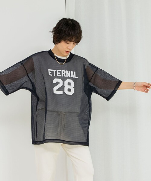 Rie Miller（リエミラー）の「ダンボールメッシュプリントTシャツ（Tシャツ/カットソー・レディース・ホワイト/ネイビー・38）」の14枚目の写真