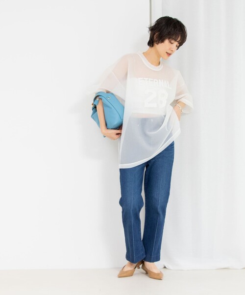 Rie Miller（リエミラー）の「ダンボールメッシュプリントTシャツ（Tシャツ/カットソー・レディース・ホワイト/ネイビー・38）」の13枚目の写真