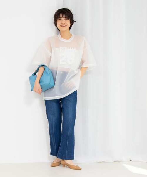 Rie Miller（リエミラー）の「ダンボールメッシュプリントTシャツ（Tシャツ/カットソー・レディース・ホワイト/ネイビー・38）」の9枚目の写真