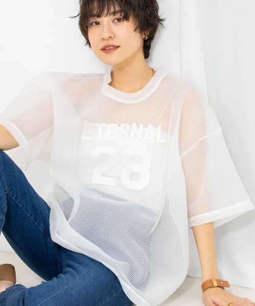Rie Miller（リエミラー）の「ダンボールメッシュプリントTシャツ（Tシャツ/カットソー・レディース・ホワイト/ネイビー・38）」の8枚目の写真