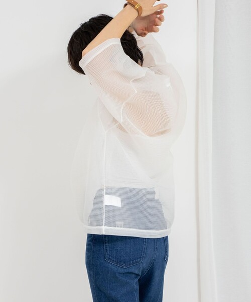 Rie Miller（リエミラー）の「ダンボールメッシュプリントTシャツ（Tシャツ/カットソー・レディース・ホワイト/ネイビー・38）」の4枚目の写真