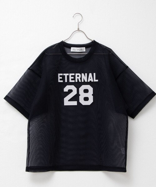 Rie Miller（リエミラー）の「ダンボールメッシュプリントTシャツ（Tシャツ/カットソー・レディース・ホワイト/ネイビー・38）」の3枚目の写真