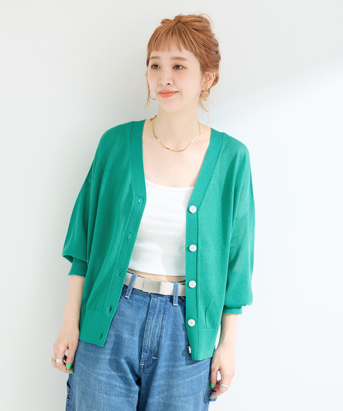 B.C STOCK(ベーセーストック)の「手洗い可 / 2WAYシアーVネックカーディガン(カーディガン/ボレロ・レディース・ブラック/ホワイト/ブラウン/グリーン・FREE)」の21枚目の写真