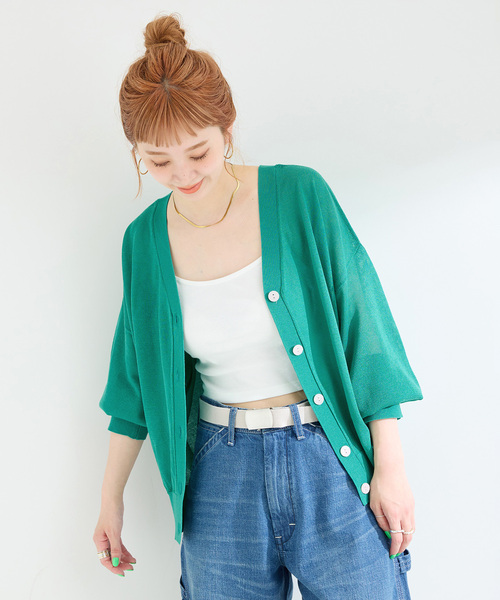 B.C STOCK(ベーセーストック)の「手洗い可 / 2WAYシアーVネックカーディガン(カーディガン/ボレロ・レディース・ブラック/ホワイト/ブラウン/グリーン・FREE)」の22枚目の写真