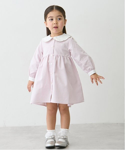 petit main(プティマイン)の「【POLO BCS】シャツワンピース(シャツワンピース・キッズ・ライトピンク/ライトブルー・110cm/80cm/100cm/130cm/120cm/90cm)」の2枚目の写真