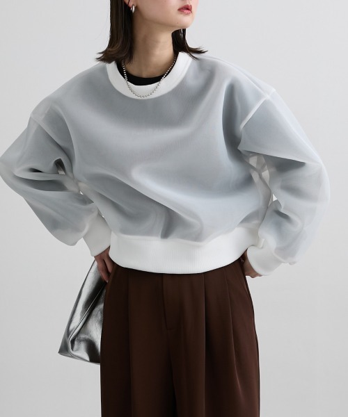 nissen(ニッセン)の「シアーダンボールトレーナー(スウェット・レディース・ブラック/オフホワイト・M)」の8枚目の写真