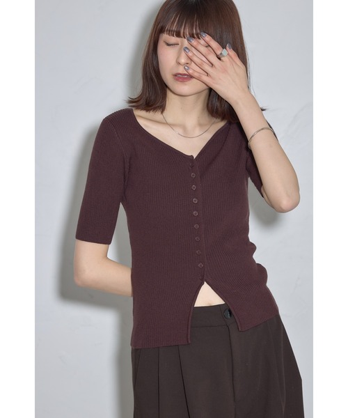 leimn(レイムン)の「Vネックリブトップ(Tシャツ/カットソー・レディース・ホワイト/ブラウン/ネイビー・M)」の3枚目の写真